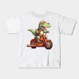 Dino Biker Retro Motorcycle Kids T-Shirt